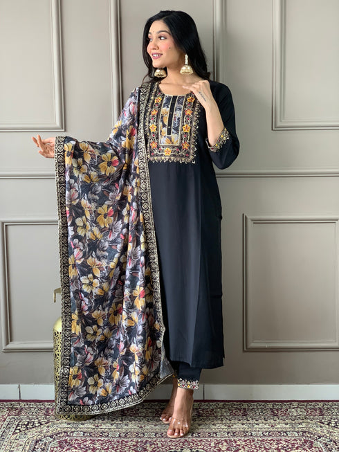 Black Viscose Chanderi Pant Suit Acy9277