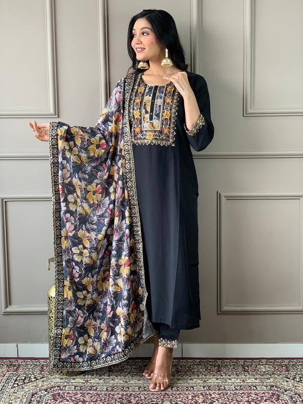 Black Viscose Chanderi Pant Suit Acy9277