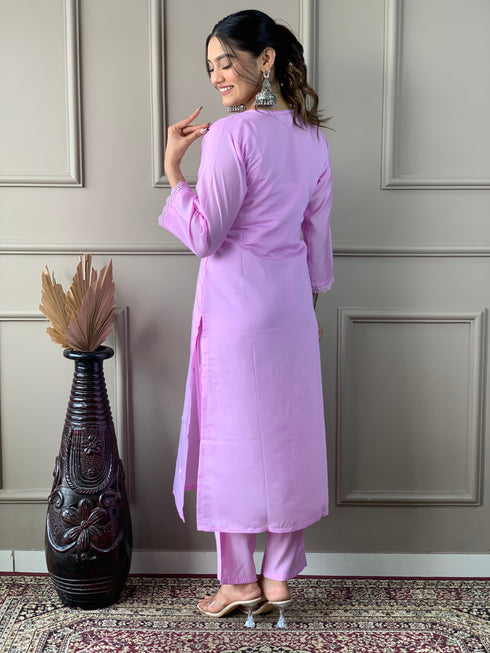 Pink Viscose Chanderi Pant Suit Acy9279 Closure View