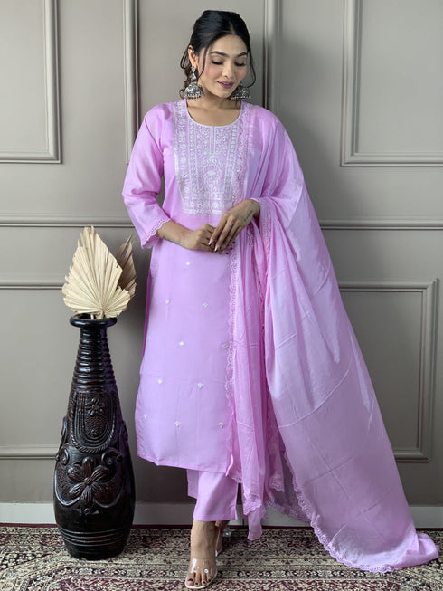 Pink Viscose Chanderi Pant Suit Acy9279