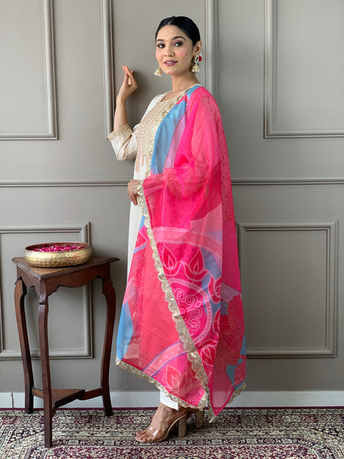Cream Viscose Chanderi Pant Suit Acy9281 Salwar Kameez