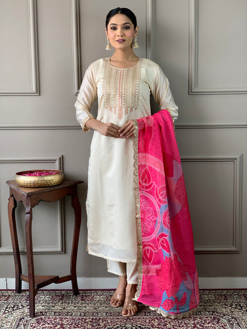 Cream Viscose Chanderi Pant Suit Acy9281