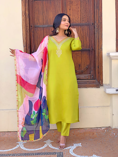 Lemon Viscose Silk Pant Suit Acy9283