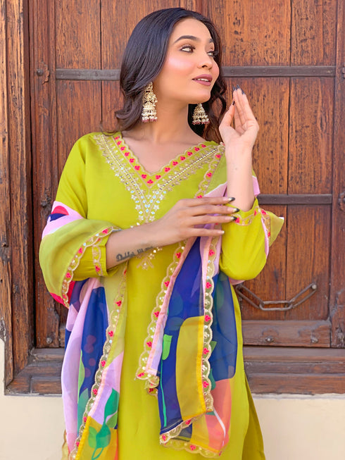 Lemon Viscose Silk Pant Suit Acy9283 Back View