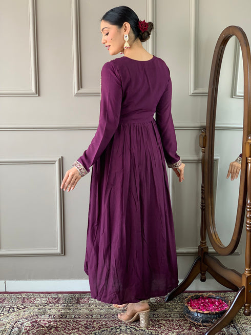 Wine Viscose Silk Pant Suit Acy9284 Closure View