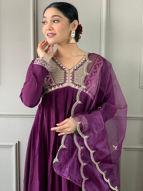 Wine Viscose Silk Pant Suit Acy9284 Back View