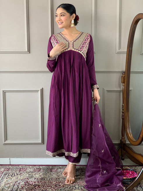 Wine Viscose Silk Pant Suit Acy9284 Salwar Kameez