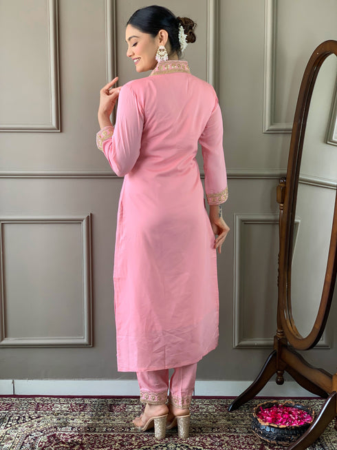Pink Viscose Silk Pant Suit Acy9285 Closure View