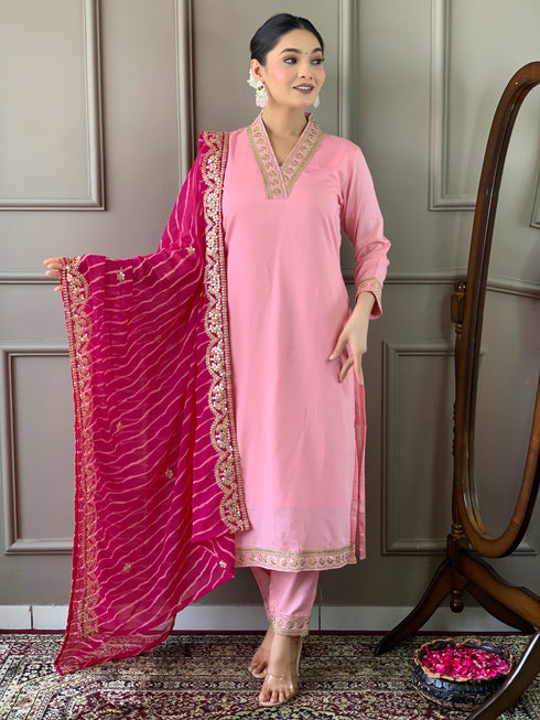 Pink Viscose Silk Pant Suit Acy9285