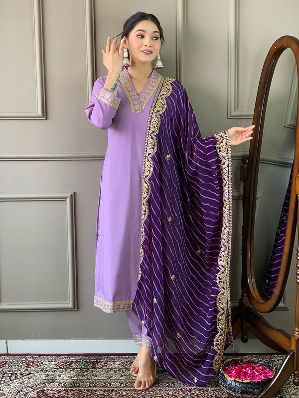 Purple Viscose Silk Pant Suit Acy9286