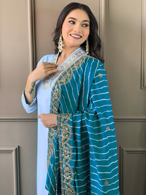 Sky Blue Viscose Silk Pant Suit Acy9287 Back View
