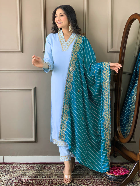 Sky Blue Viscose Silk Pant Suit Acy9287 Salwar Kameez
