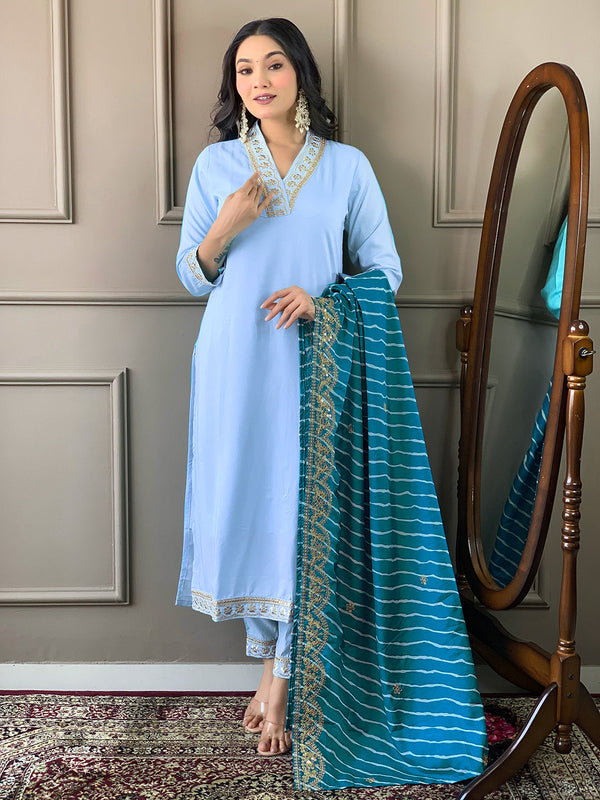 Sky Blue Viscose Silk Pant Suit Acy9287