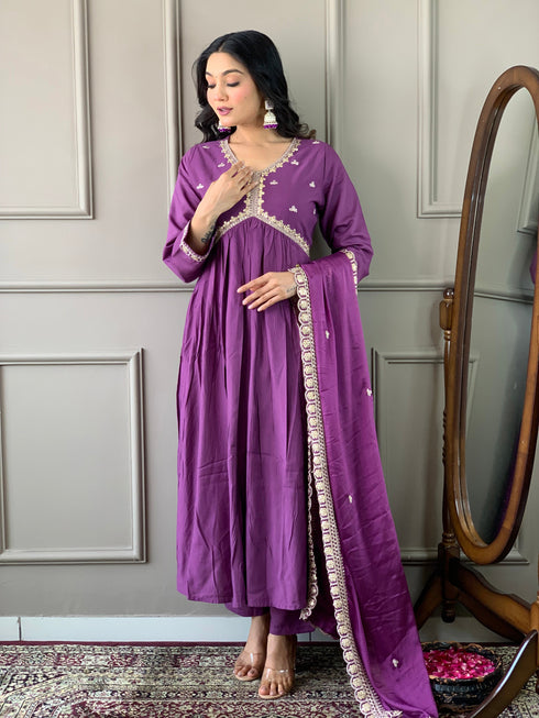 Purple Bsy Viscose Pant Suit Acy9288 Salwar Kameez