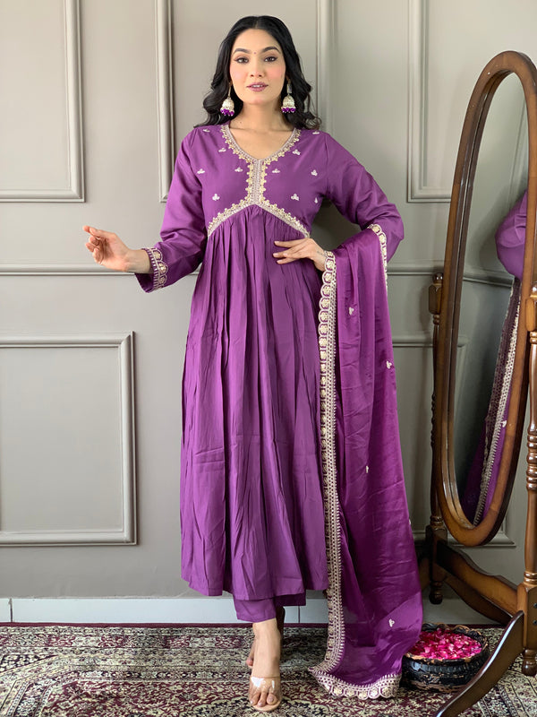 Purple Bsy Viscose Pant Suit Acy9288