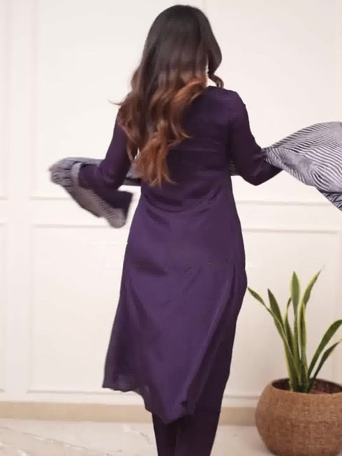 Blue Viscose Silk Pant Suit Acy9291 Closure View
