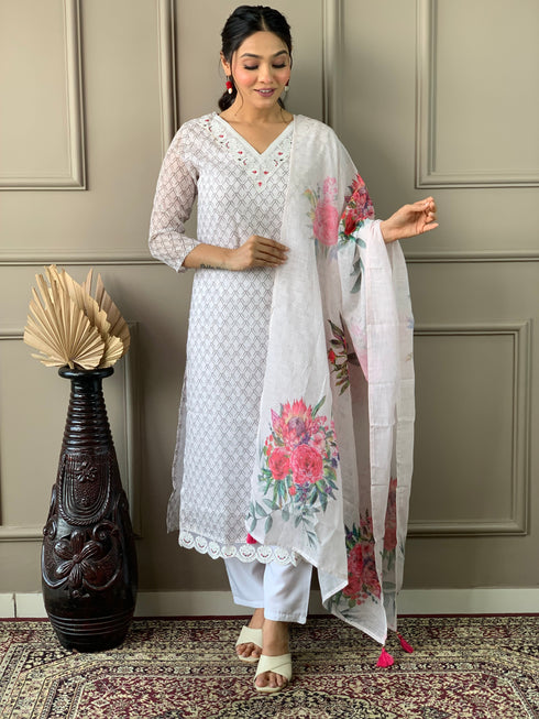 Off White Linen Cotton Pant Suit Acy9292 Salwar Kameez