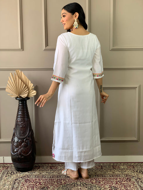 Off White Chanderi Pant Suit Acy9293 Closure View