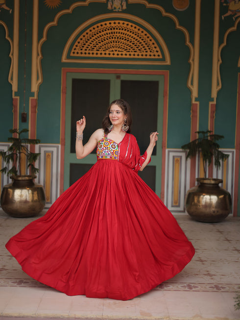 Red Rayon Anarkali Dress Acy9332