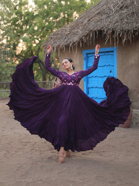 Purple Rayon Anarkali Dress Acy9361 Closure View