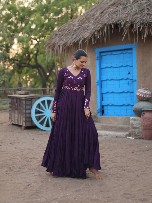 Purple Rayon Anarkali Dress Acy9361