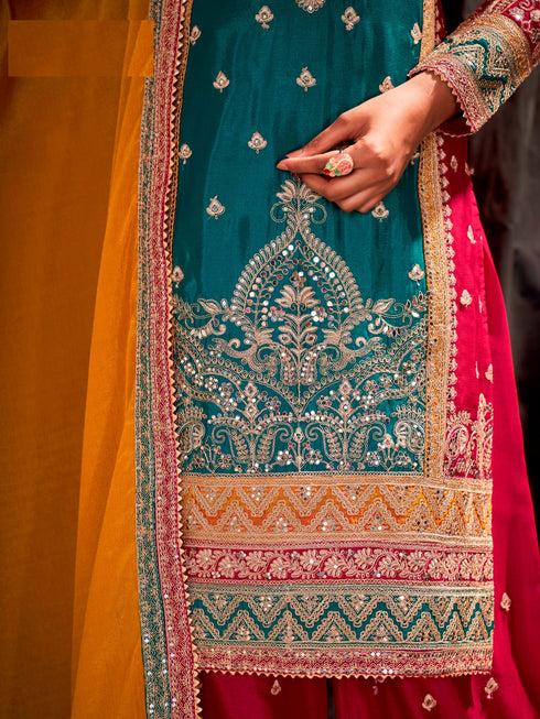 Green-Red Chinon Palazzo Suit Acy9380 Back View