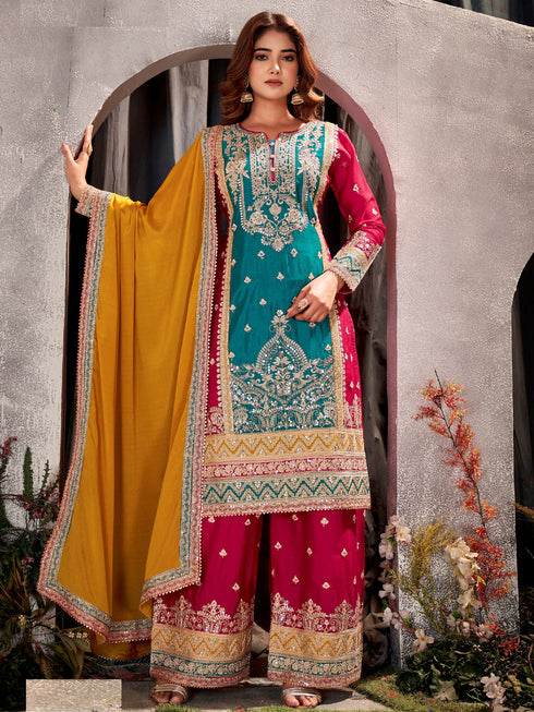 Green-Red Chinon Palazzo Suit Acy9380