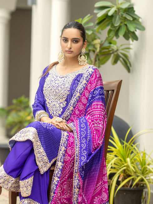 Purple Chinon Palazzo Suit Acy9381 Closure View