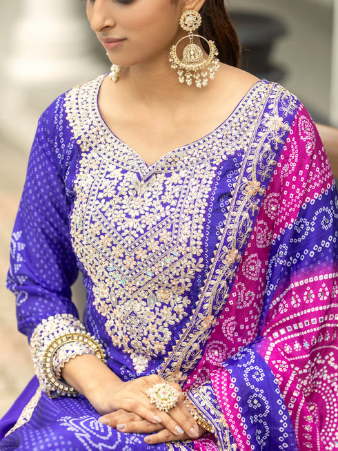 Purple Chinon Palazzo Suit Acy9381 Salwar Kameez