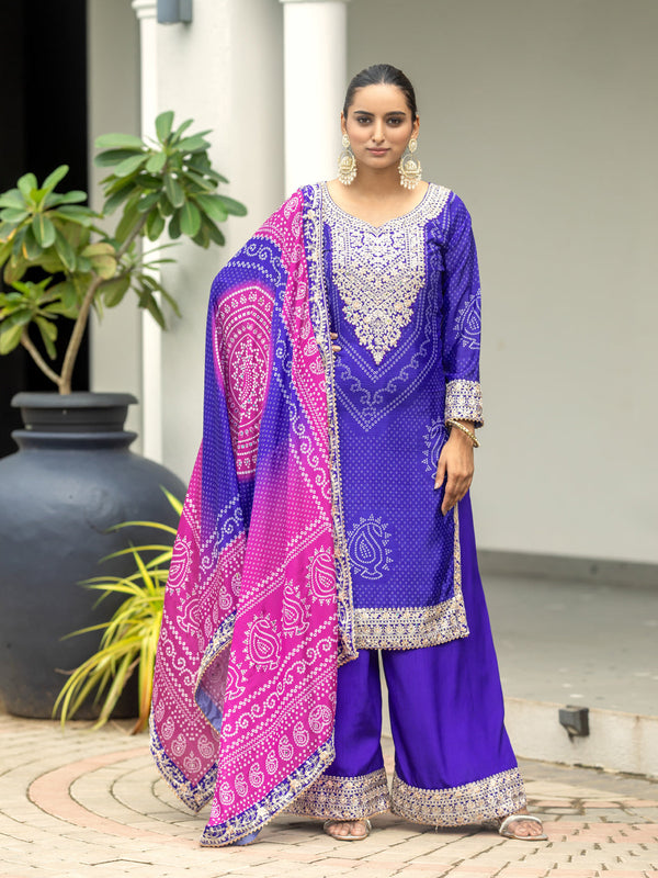 Purple Chinon Palazzo Suit Acy9381