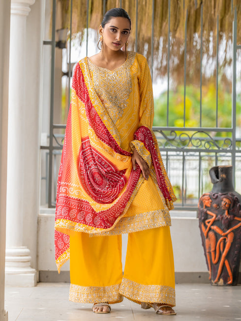 Yellow Chinon Palazzo Suit Acy9382 Salwar Kameez