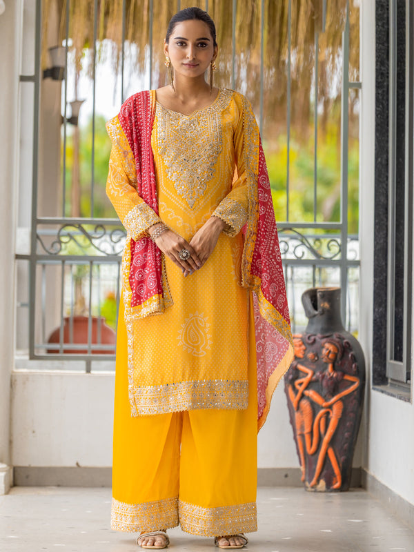 Yellow Chinon Palazzo Suit Acy9382