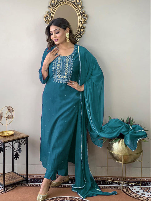 Blue Rayon Slub Pant Suit Acy9400 Closure View