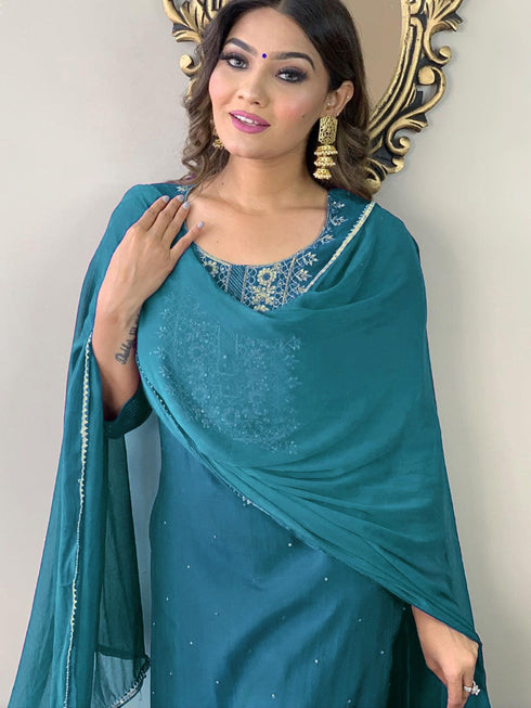 Blue Rayon Slub Pant Suit Acy9400 Back View