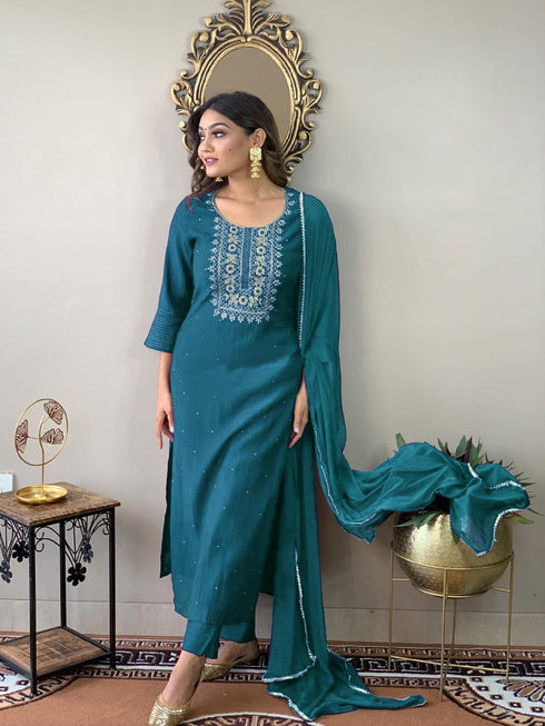 Blue Rayon Slub Pant Suit Acy9400 Salwar Kameez