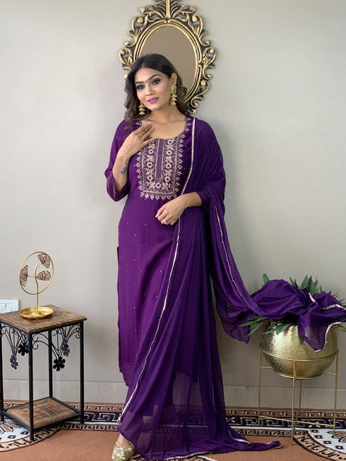 Purple Rayon Slub Pant Suit Acy9401 Closure View