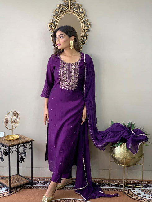Purple Rayon Slub Pant Suit Acy9401 Salwar Kameez