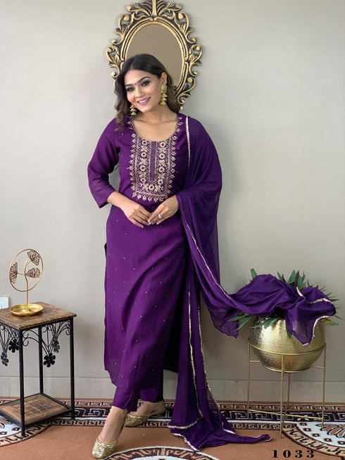 Purple Rayon Slub Pant Suit Acy9401