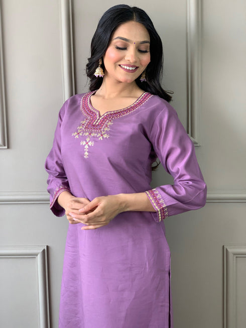 Purple Viscose Chanderi Pant Suit Acy9403 Back View