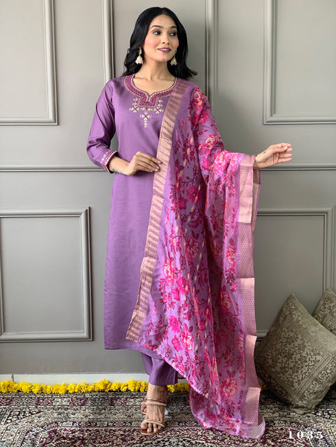 Purple Viscose Chanderi Pant Suit Acy9403