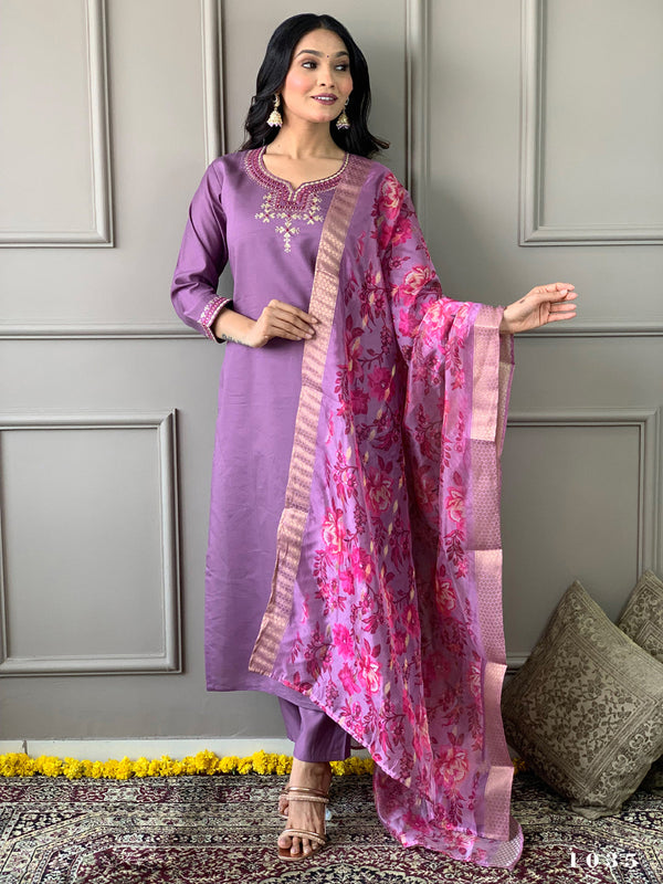 Purple Viscose Chanderi Pant Suit Acy9403