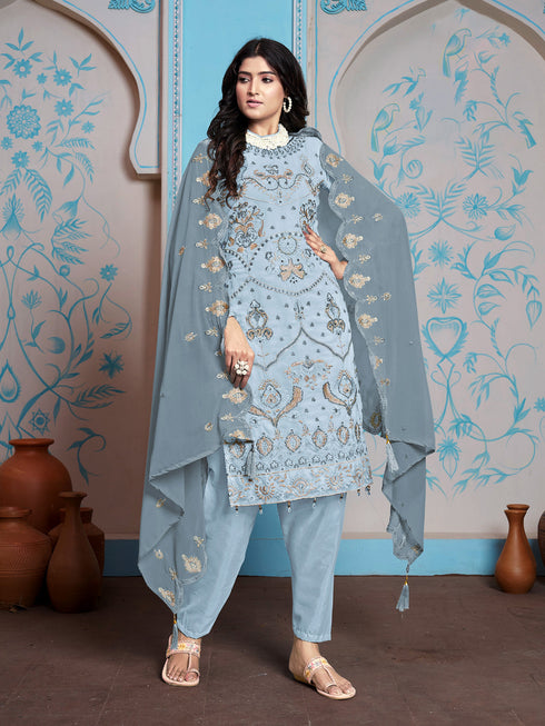 Blue Faux Georgette Pant Suit Acy9434