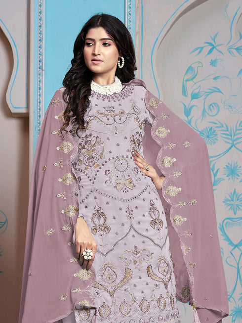 Purple Faux Georgette Pant Suit Acy9436 Closure View