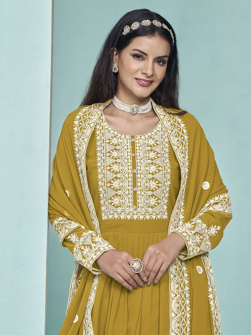 Mustard Faux Georgette Palazzo Suit Acy9448 Closure View