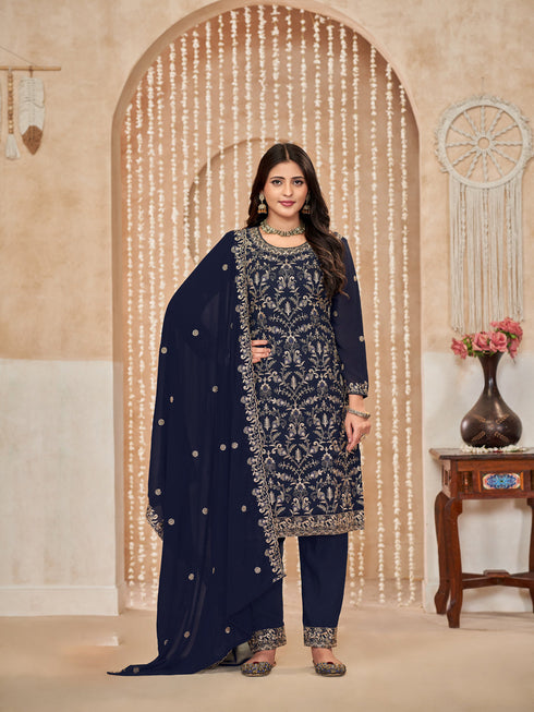 Blue Faux Georgette Pant Suit Acy9458