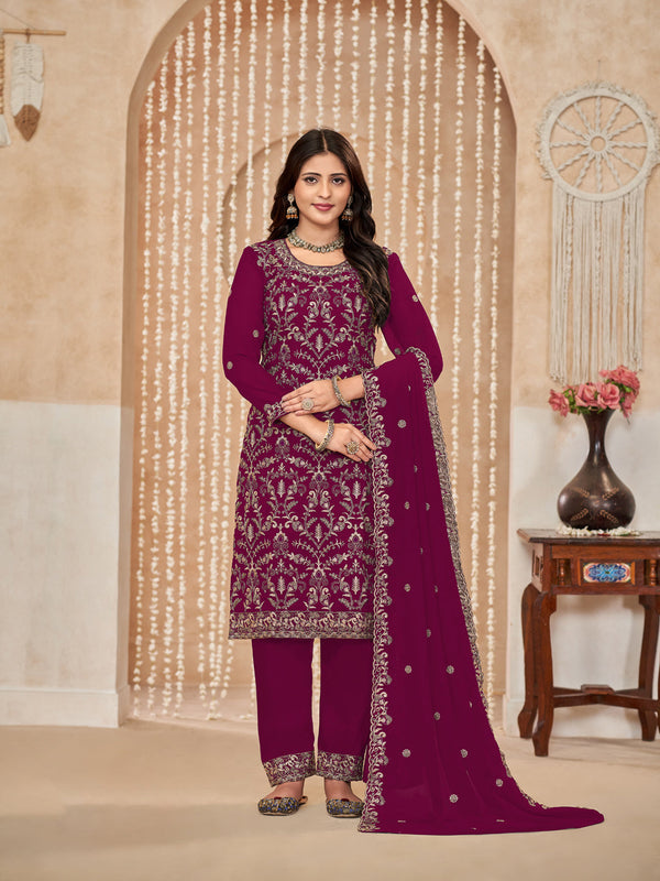Burgundy Faux Georgette Pant Suit Acy9459