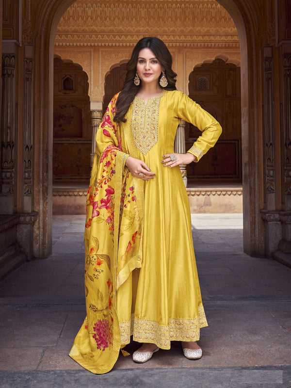Yellow Vichitra Silk Anarkali Dress Acy9462