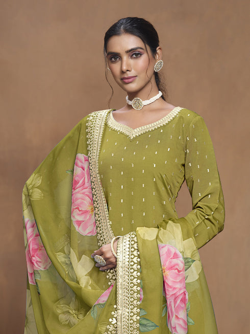 Green Roman Silk Palazzo Suit Acy9471 Closure View
