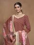 Brown Roman Silk Palazzo Suit Acy9472 Closure View