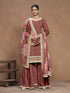 Brown Roman Silk Palazzo Suit Acy9472